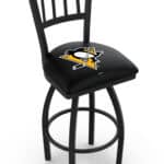 Pittsburgh Penguins 36-Inch Swivel Extra Tall Bar Stool w/ Black Wrinkle Finish, Jailhouse Back, 2.5-Inch Cushion Seat 3 Pittsburgh Penguins 36-Inch Swivel Extra Tall Bar Stool w/ Black Wrinkle Finish, Jailhouse Back, 2.5-Inch Cushion Seat