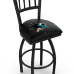 San Jose Sharks 36-Inch Swivel Extra Tall Bar Stool w/ Black Wrinkle Finish, Jailhouse Back, 2.5-Inch Cushion Seat 3 San Jose Sharks 36-Inch Swivel Extra Tall Bar Stool w/ Black Wrinkle Finish, Jailhouse Back, 2.5-Inch Cushion Seat