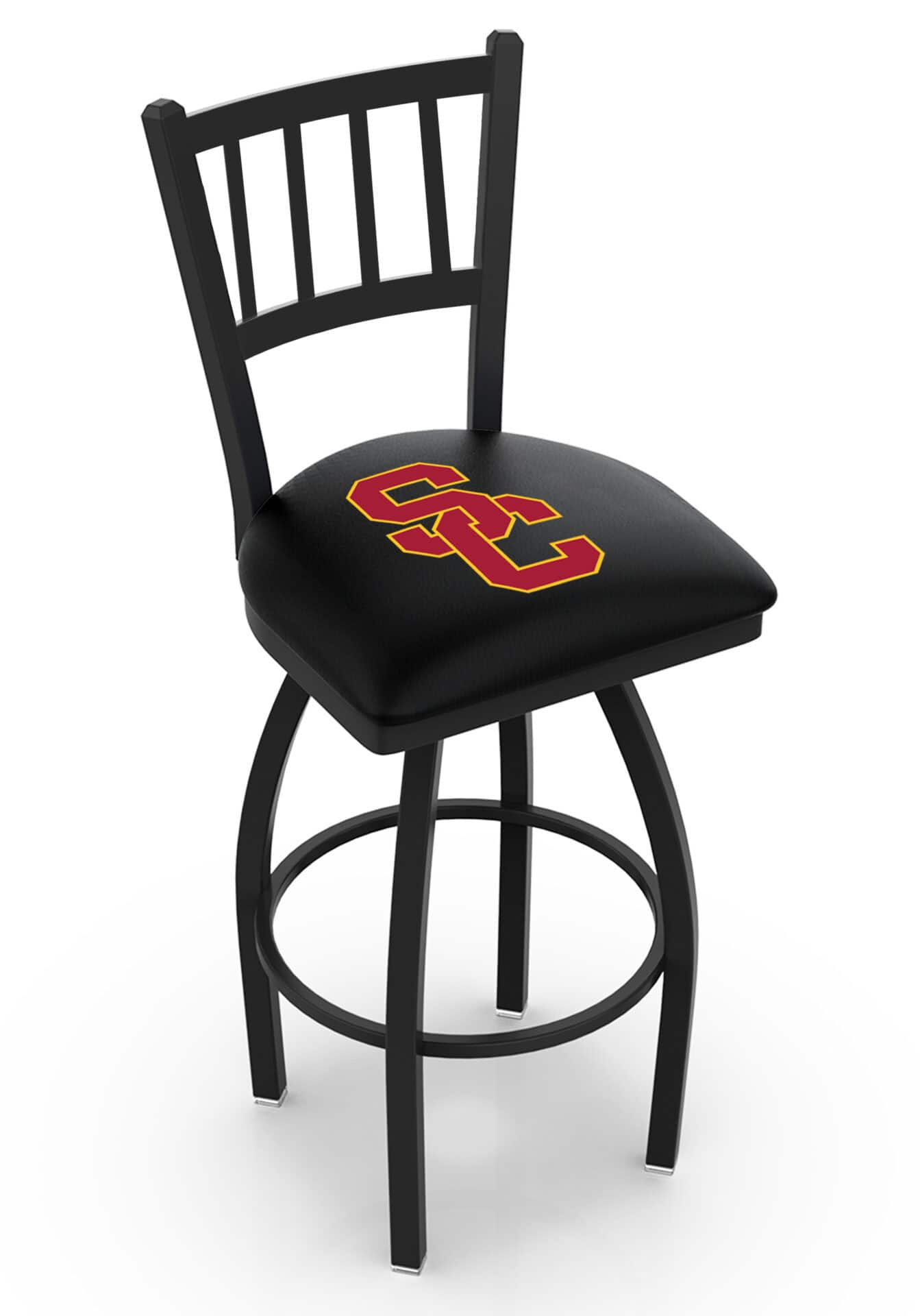 University of Southern California 25-Inch Swivel Counter Stool w/ Black Wrinkle Finish, Jailhouse Back, 2.5-Inch Cushion Seat 1 University of Southern California 25-Inch Swivel Counter Stool w/ Black Wrinkle Finish, Jailhouse Back, 2.5-Inch Cushion Seat