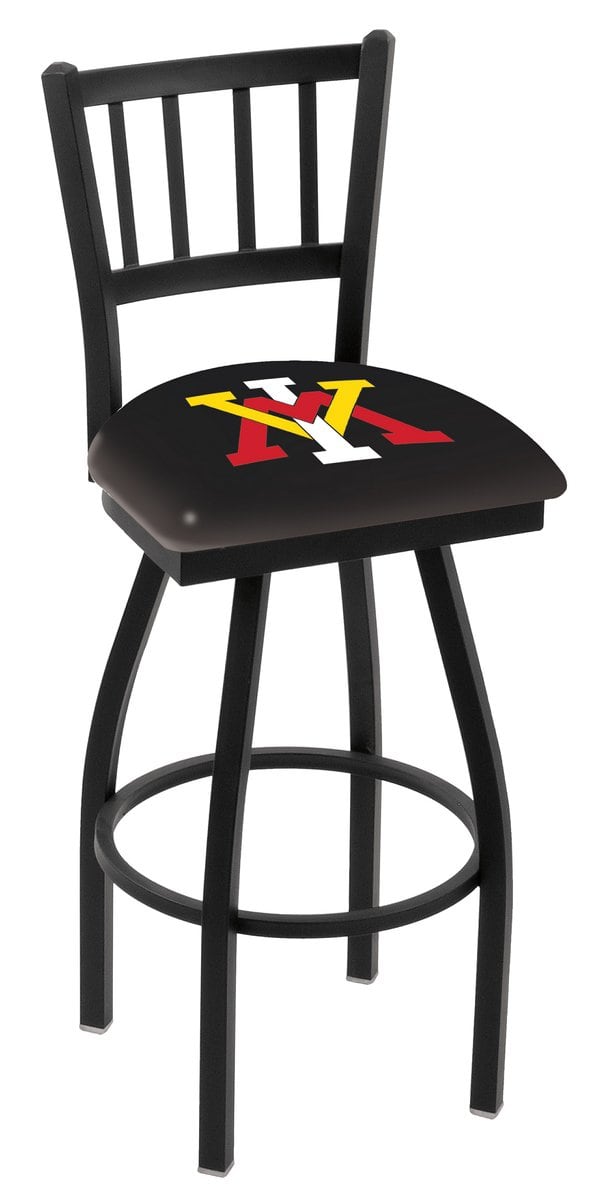 Virginia Military Institute 25-Inch Swivel Counter Stool w/ Black Wrinkle Finish, Jailhouse Back, 2.5-Inch Cushion Seat 1 Virginia Military Institute 25-Inch Swivel Counter Stool w/ Black Wrinkle Finish, Jailhouse Back, 2.5-Inch Cushion Seat