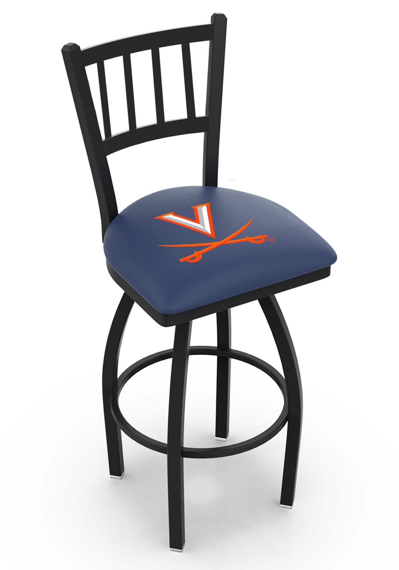 University of Virginia 36-Inch Swivel Extra Tall Bar Stool w/ Black Wrinkle Finish, Jailhouse Back, 2.5-Inch Cushion Seat 1 University of Virginia 36-Inch Swivel Extra Tall Bar Stool w/ Black Wrinkle Finish, Jailhouse Back, 2.5-Inch Cushion Seat