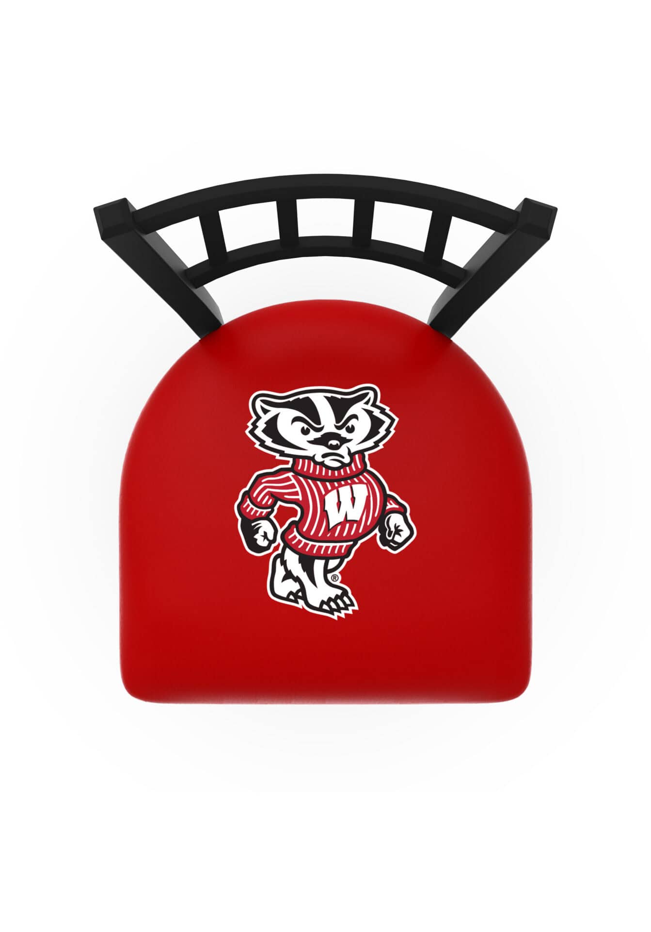 University of Wisconsin 25-Inch Swivel Counter Stool w/ Black Wrinkle Finish, Jailhouse Back, 2.5-Inch Cushion Seat (Badger Logo) 2 University of Wisconsin 25-Inch Swivel Counter Stool w/ Black Wrinkle Finish, Jailhouse Back, 2.5-Inch Cushion Seat (Badger Logo) - Image 2