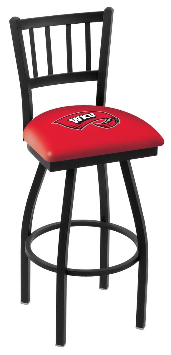 Western Kentucky University 25-Inch Swivel Counter Stool w/ Black Wrinkle Finish, Jailhouse Back, 2.5-Inch Cushion Seat 1 Western Kentucky University 25-Inch Swivel Counter Stool w/ Black Wrinkle Finish, Jailhouse Back, 2.5-Inch Cushion Seat