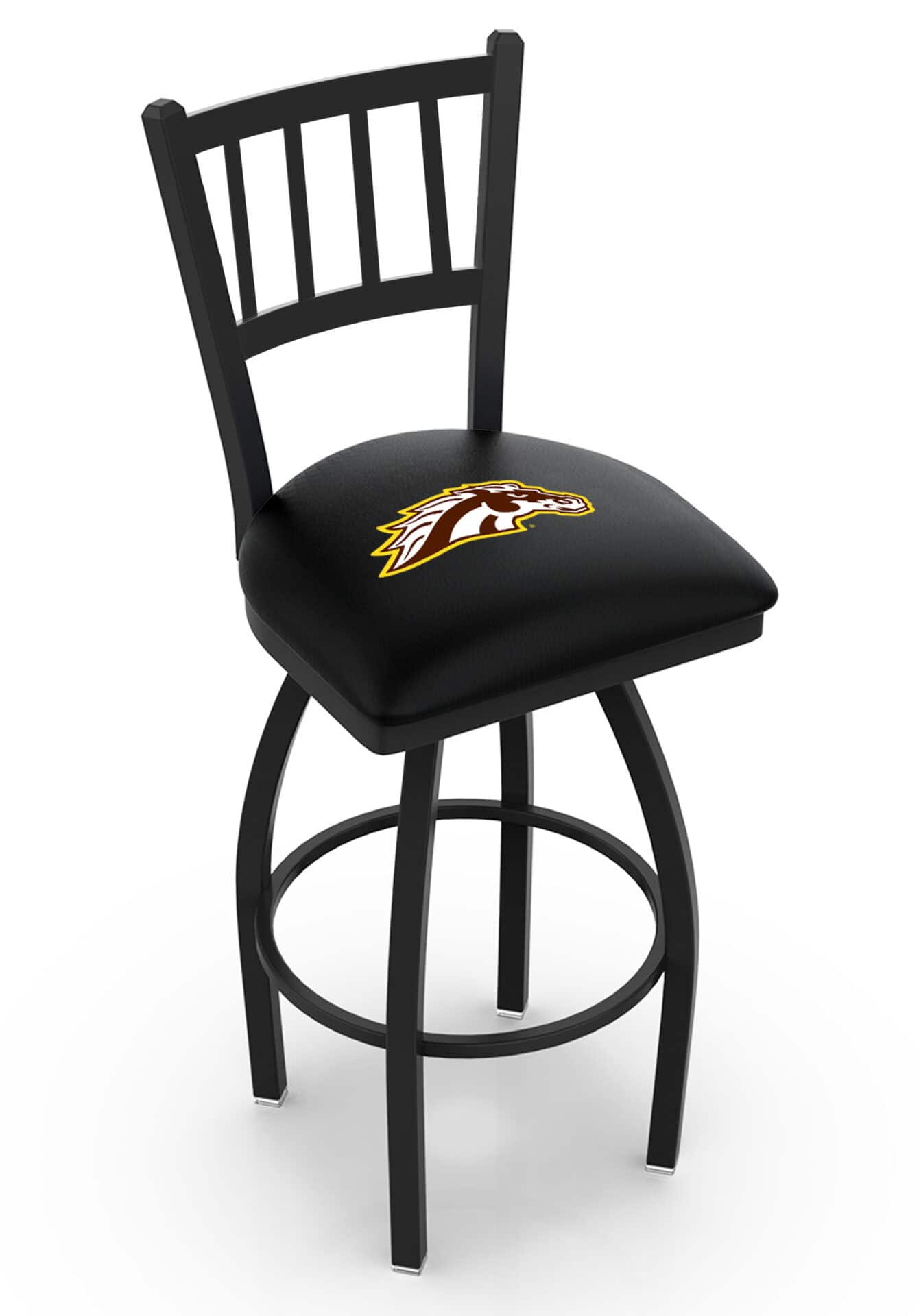Western Michigan University 25-Inch Swivel Counter Stool w/ Black Wrinkle Finish, Jailhouse Back, 2.5-Inch Cushion Seat 1 Western Michigan University 25-Inch Swivel Counter Stool w/ Black Wrinkle Finish, Jailhouse Back, 2.5-Inch Cushion Seat
