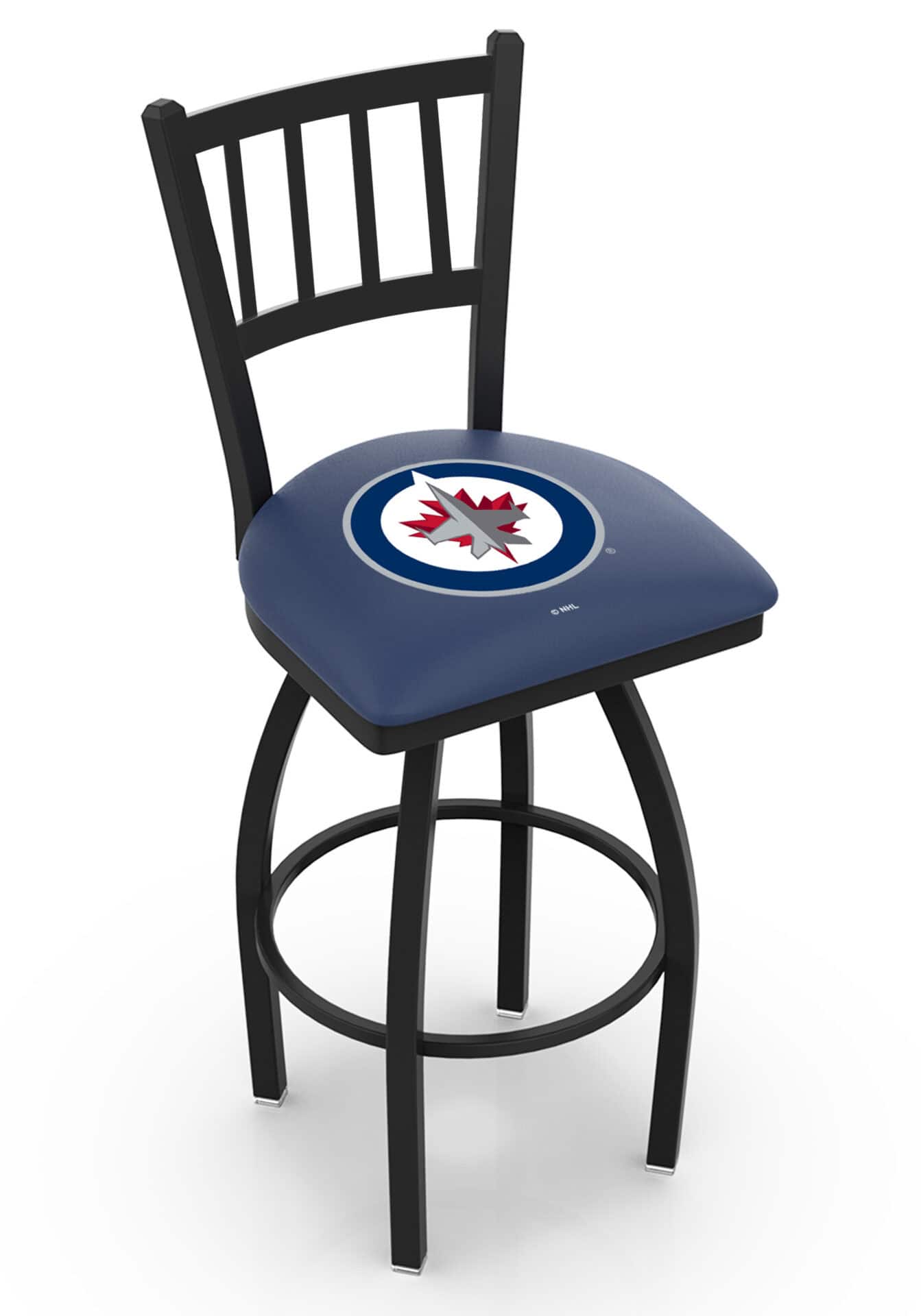 Winnipeg Jets 25-Inch Swivel Counter Stool w/ Black Wrinkle Finish, Jailhouse Back, 2.5-Inch Cushion Seat 1 Winnipeg Jets 25-Inch Swivel Counter Stool w/ Black Wrinkle Finish, Jailhouse Back, 2.5-Inch Cushion Seat