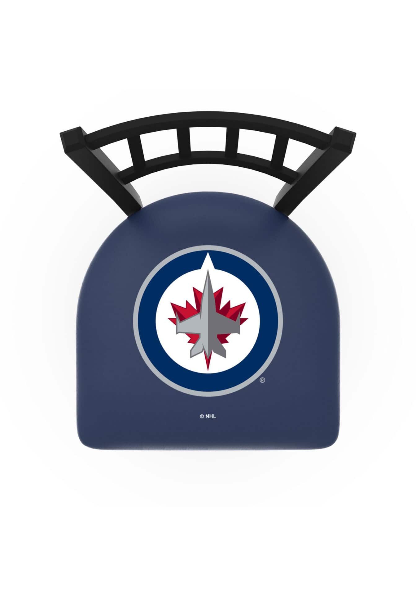 Winnipeg Jets 25-Inch Swivel Counter Stool w/ Black Wrinkle Finish, Jailhouse Back, 2.5-Inch Cushion Seat 2 Winnipeg Jets 25-Inch Swivel Counter Stool w/ Black Wrinkle Finish, Jailhouse Back, 2.5-Inch Cushion Seat - Image 2