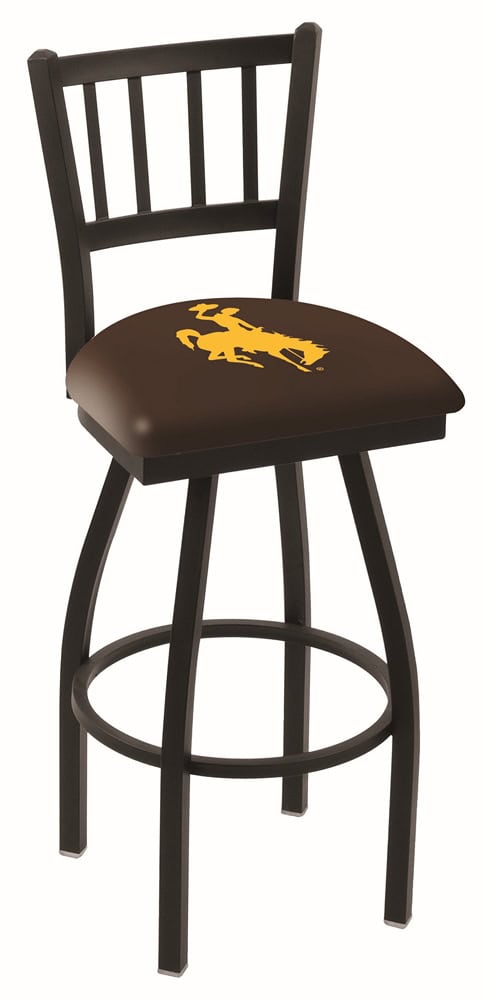 University of Wyoming 25-Inch Swivel Counter Stool w/ Black Wrinkle Finish, Jailhouse Back, 2.5-Inch Cushion Seat 1 University of Wyoming 25-Inch Swivel Counter Stool w/ Black Wrinkle Finish, Jailhouse Back, 2.5-Inch Cushion Seat