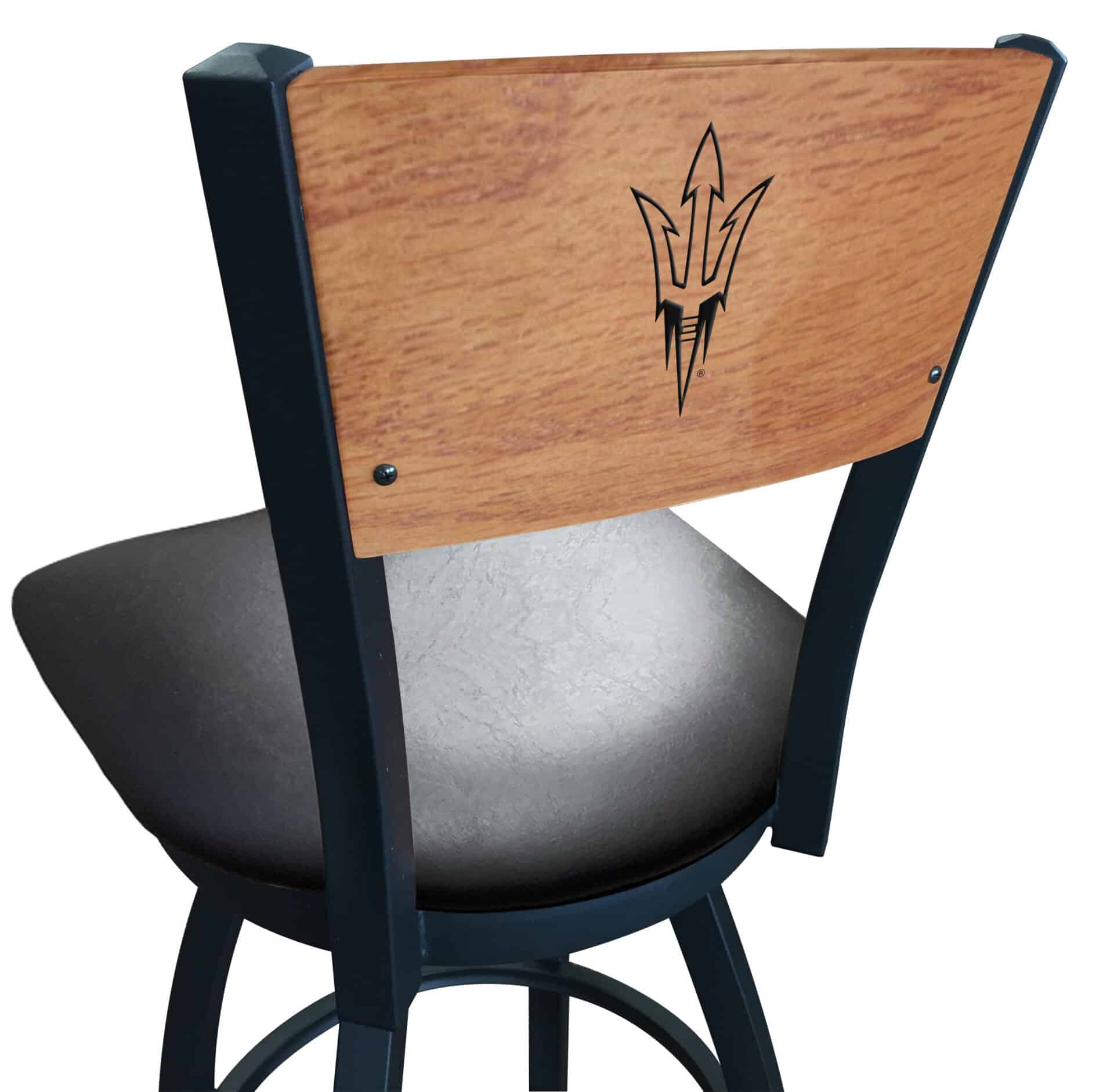 Arizona State University 25-Inch Swivel Counter Stool w/ Black Wrinkle Finish, Solid Wood Back, 2.5-Inch Cushion Seat (Pitchfork Logo) 1 Arizona State University 25-Inch Swivel Counter Stool w/ Black Wrinkle Finish, Solid Wood Back, 2.5-Inch Cushion Seat (Pitchfork Logo)