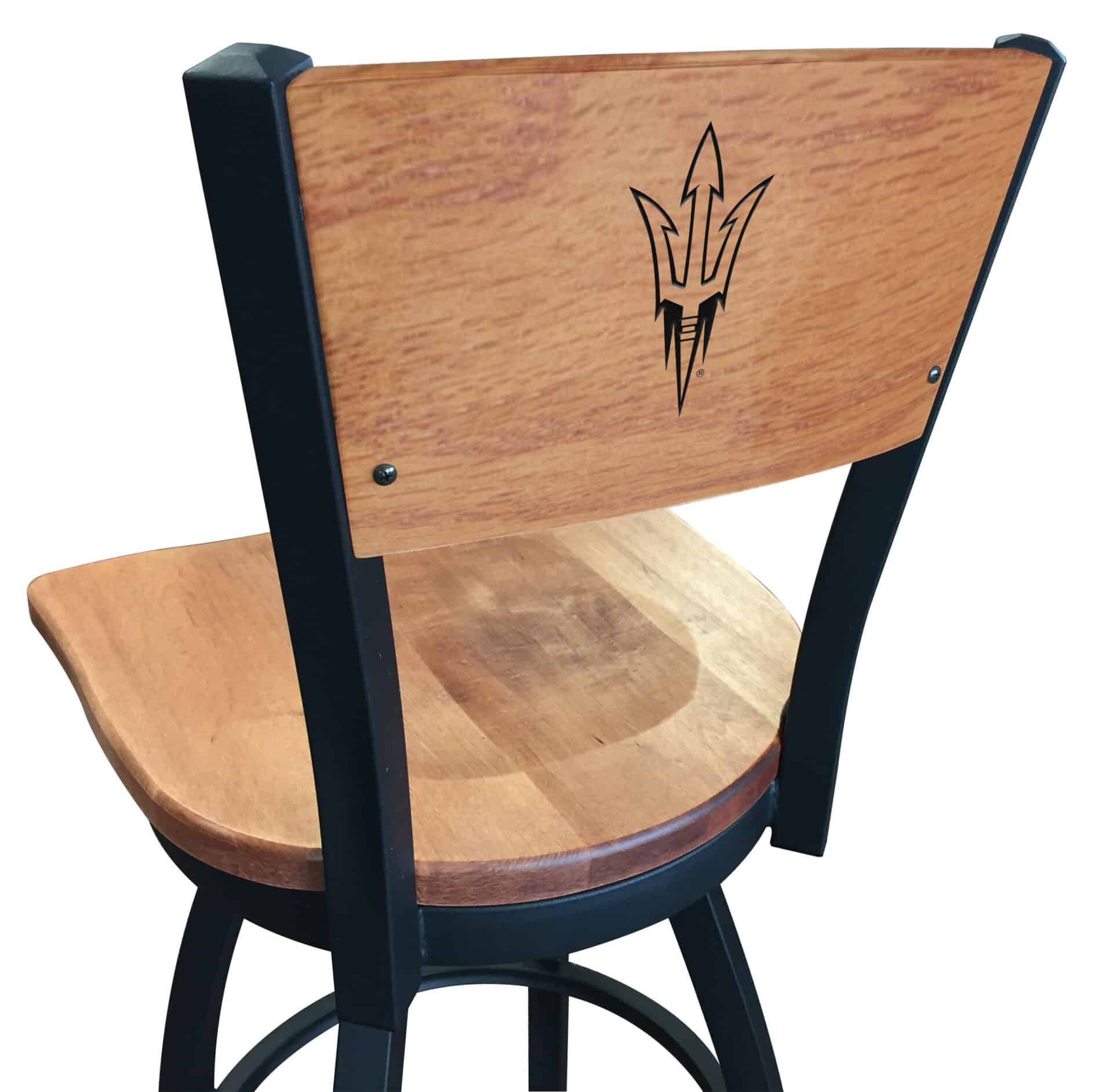 Arizona State University 25-Inch Swivel Counter Stool w/ Black Wrinkle Finish, Solid Wood Back, Solid Maple Wood Seat (Pitchfork Logo) 1 Arizona State University 25-Inch Swivel Counter Stool w/ Black Wrinkle Finish, Solid Wood Back, Solid Maple Wood Seat (Pitchfork Logo)