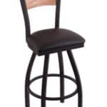 University of Maryland 30-Inch Swivel Bar Stool w/ Black Wrinkle Finish, Solid Wood Back, 2.5-Inch Cushion Seat