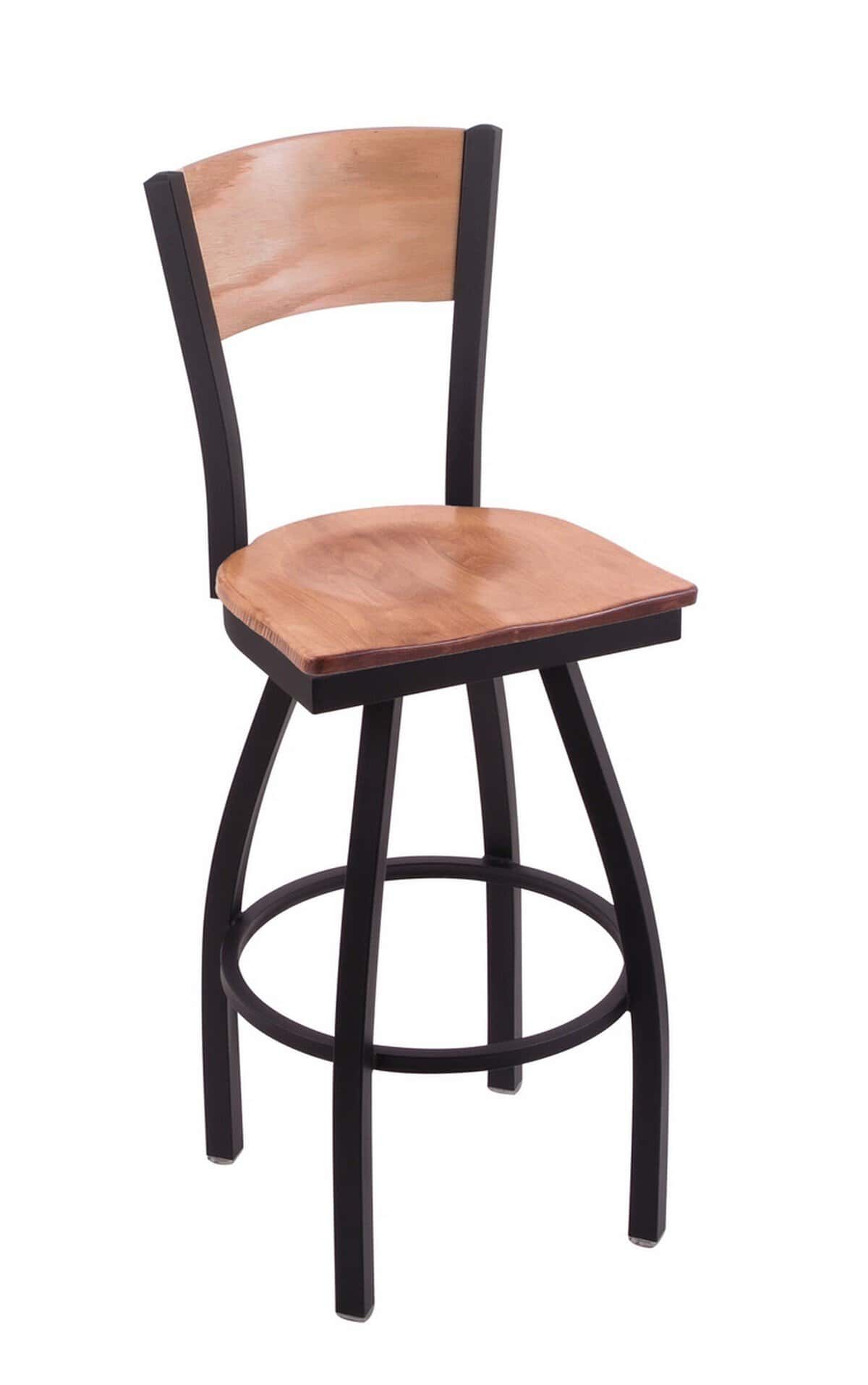 Brigham Young University 36-Inch Swivel Extra Tall Bar Stool w/ Black Wrinkle Finish, Solid Wood Back, Solid Maple Wood Seat