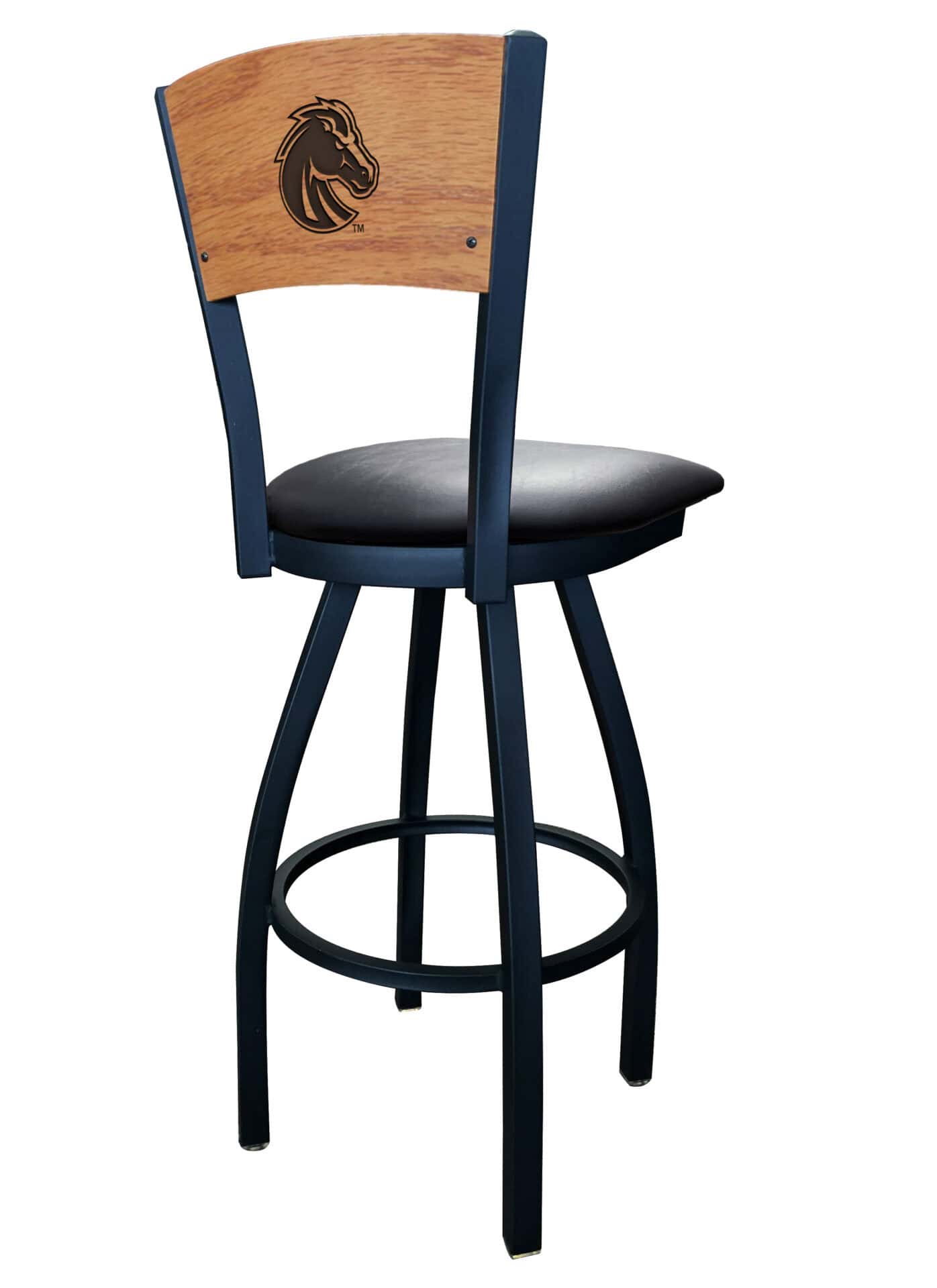 Boise State University 25-Inch Swivel Counter Stool w/ Black Wrinkle Finish, Solid Wood Back, 2.5-Inch Cushion Seat 2 Boise State University 25-Inch Swivel Counter Stool w/ Black Wrinkle Finish, Solid Wood Back, 2.5-Inch Cushion Seat - Image 2