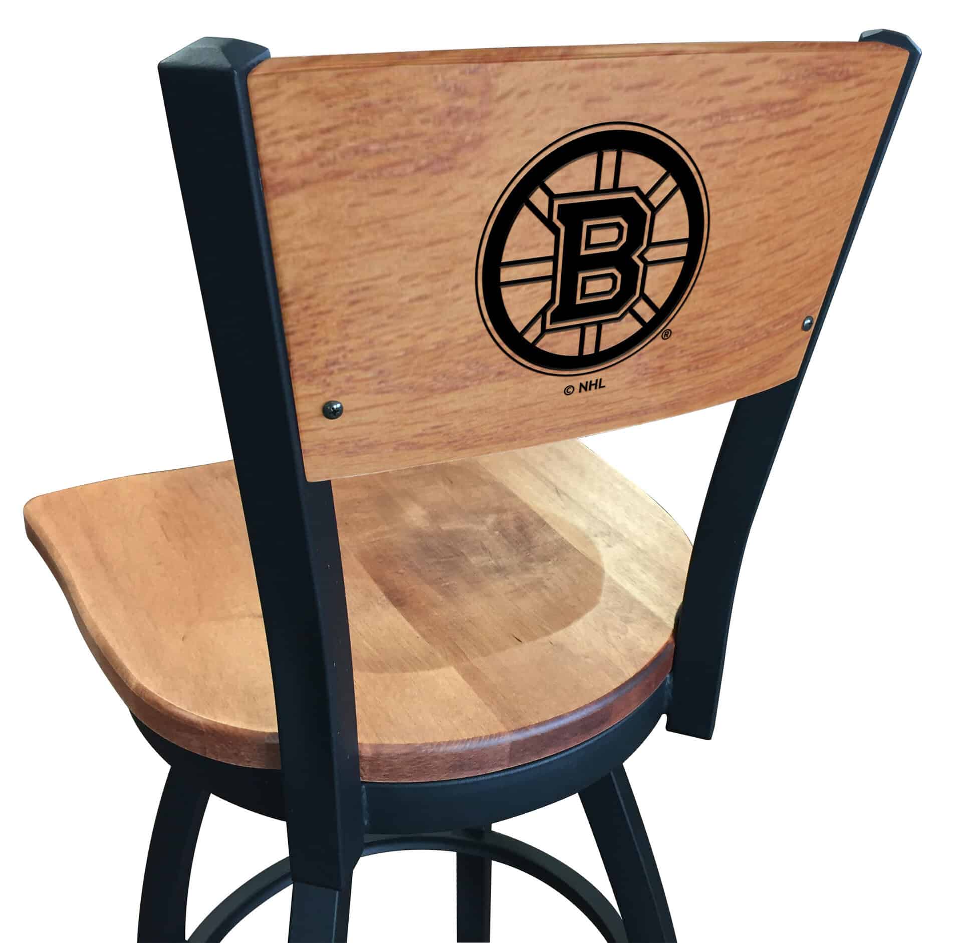 Boston Bruins 25-Inch Swivel Counter Stool w/ Black Wrinkle Finish, Solid Wood Back, Solid Maple Wood Seat 3 Boston Bruins 25-Inch Swivel Counter Stool w/ Black Wrinkle Finish, Solid Wood Back, Solid Maple Wood Seat