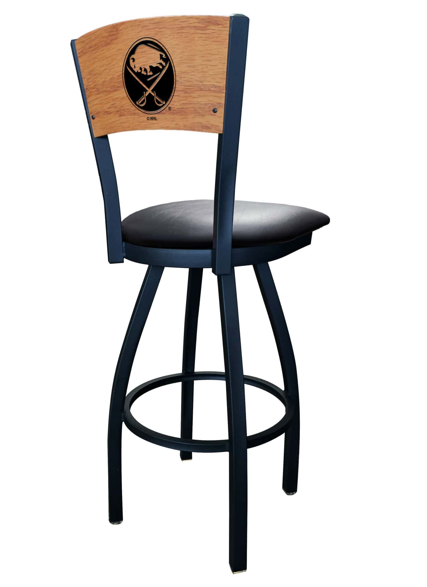 Buffalo Sabres 36-Inch Swivel Extra Tall Bar Stool w/ Black Wrinkle Finish, Solid Wood Back, 2.5-Inch Cushion Seat 2 Buffalo Sabres 36-Inch Swivel Extra Tall Bar Stool w/ Black Wrinkle Finish, Solid Wood Back, 2.5-Inch Cushion Seat - Image 2