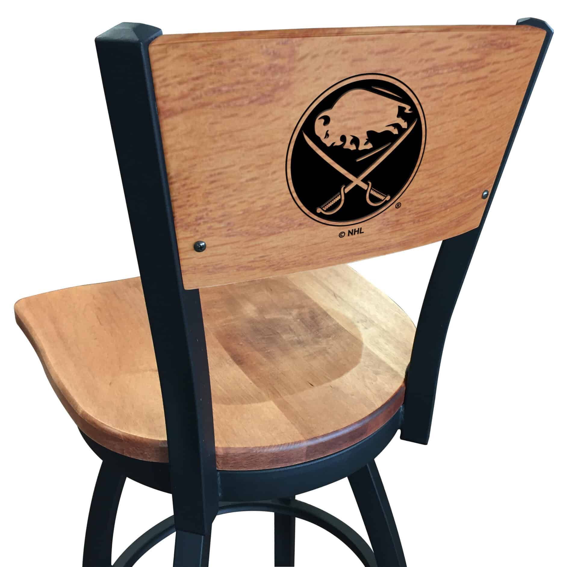Buffalo Sabres 36-Inch Swivel Extra Tall Bar Stool w/ Black Wrinkle Finish, Solid Wood Back, Solid Maple Wood Seat 1 Buffalo Sabres 36-Inch Swivel Extra Tall Bar Stool w/ Black Wrinkle Finish, Solid Wood Back, Solid Maple Wood Seat