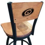 Carolina Hurricanes 36-Inch Swivel Extra Tall Bar Stool w/ Black Wrinkle Finish, Solid Wood Back, Solid Maple Wood Seat