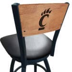 University of Cincinnati 36-Inch Swivel Extra Tall Bar Stool w/ Black Wrinkle Finish, Solid Wood Back, 2.5-Inch Cushion Seat