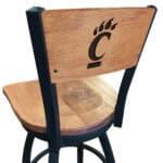 University of Cincinnati 36-Inch Swivel Extra Tall Bar Stool w/ Black Wrinkle Finish, Solid Wood Back, Solid Maple Wood Seat