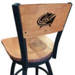 Columbus Blue Jackets 36-Inch Swivel Extra Tall Bar Stool w/ Black Wrinkle Finish, Solid Wood Back, Solid Maple Wood Seat