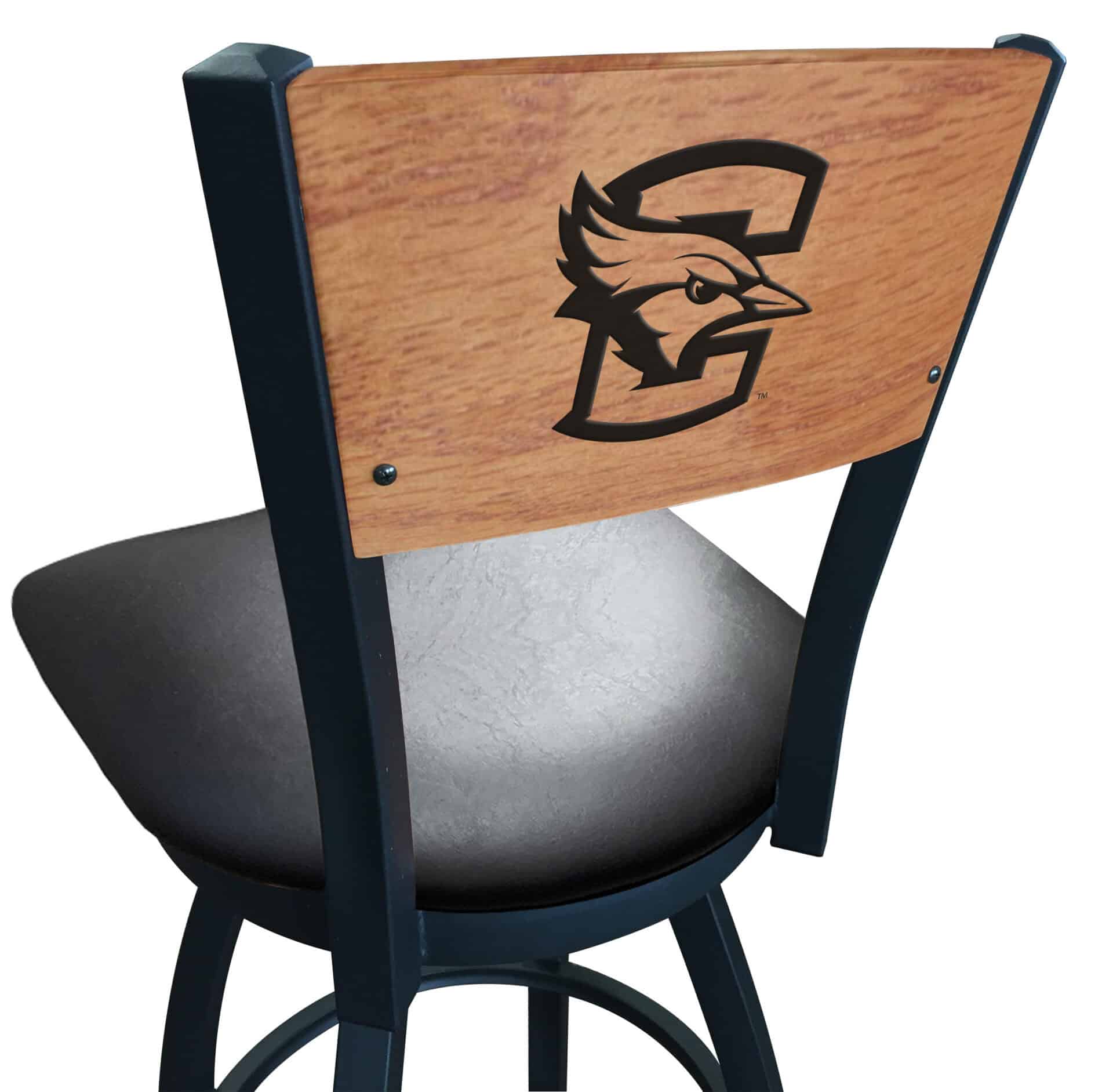 Creighton University 36-Inch Swivel Extra Tall Bar Stool w/ Black Wrinkle Finish, Solid Wood Back, 2.5-Inch Cushion Seat 1 Creighton University 36-Inch Swivel Extra Tall Bar Stool w/ Black Wrinkle Finish, Solid Wood Back, 2.5-Inch Cushion Seat