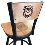 University of Georgia 36-Inch Swivel Extra Tall Bar Stool w/ Black Wrinkle Finish, Solid Wood Back, Solid Maple Wood Seat (Bulldog Logo)