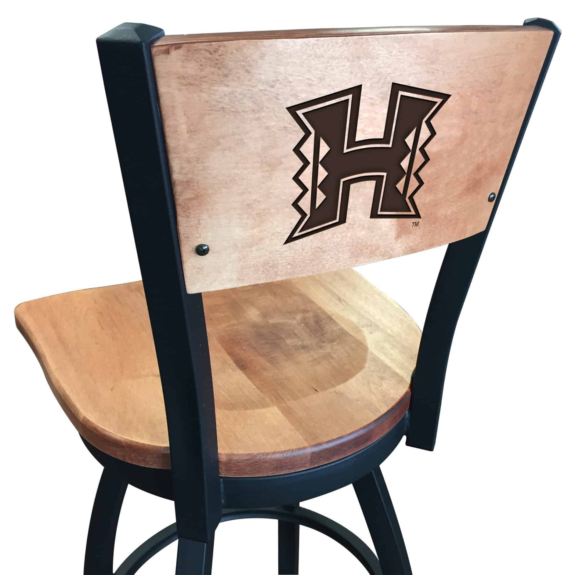 University of Hawaii 36-Inch Swivel Extra Tall Bar Stool w/ Black Wrinkle Finish, Solid Wood Back, Solid Maple Wood Seat 1 University of Hawaii 36-Inch Swivel Extra Tall Bar Stool w/ Black Wrinkle Finish, Solid Wood Back, Solid Maple Wood Seat