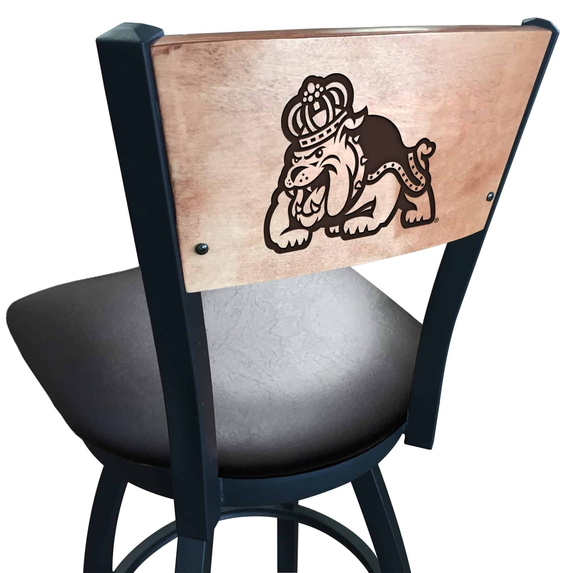 James Madison University 36-Inch Swivel Extra Tall Bar Stool w/ Black Wrinkle Finish, Solid Wood Back, 2.5-Inch Cushion Seat 1 James Madison University 36-Inch Swivel Extra Tall Bar Stool w/ Black Wrinkle Finish, Solid Wood Back, 2.5-Inch Cushion Seat