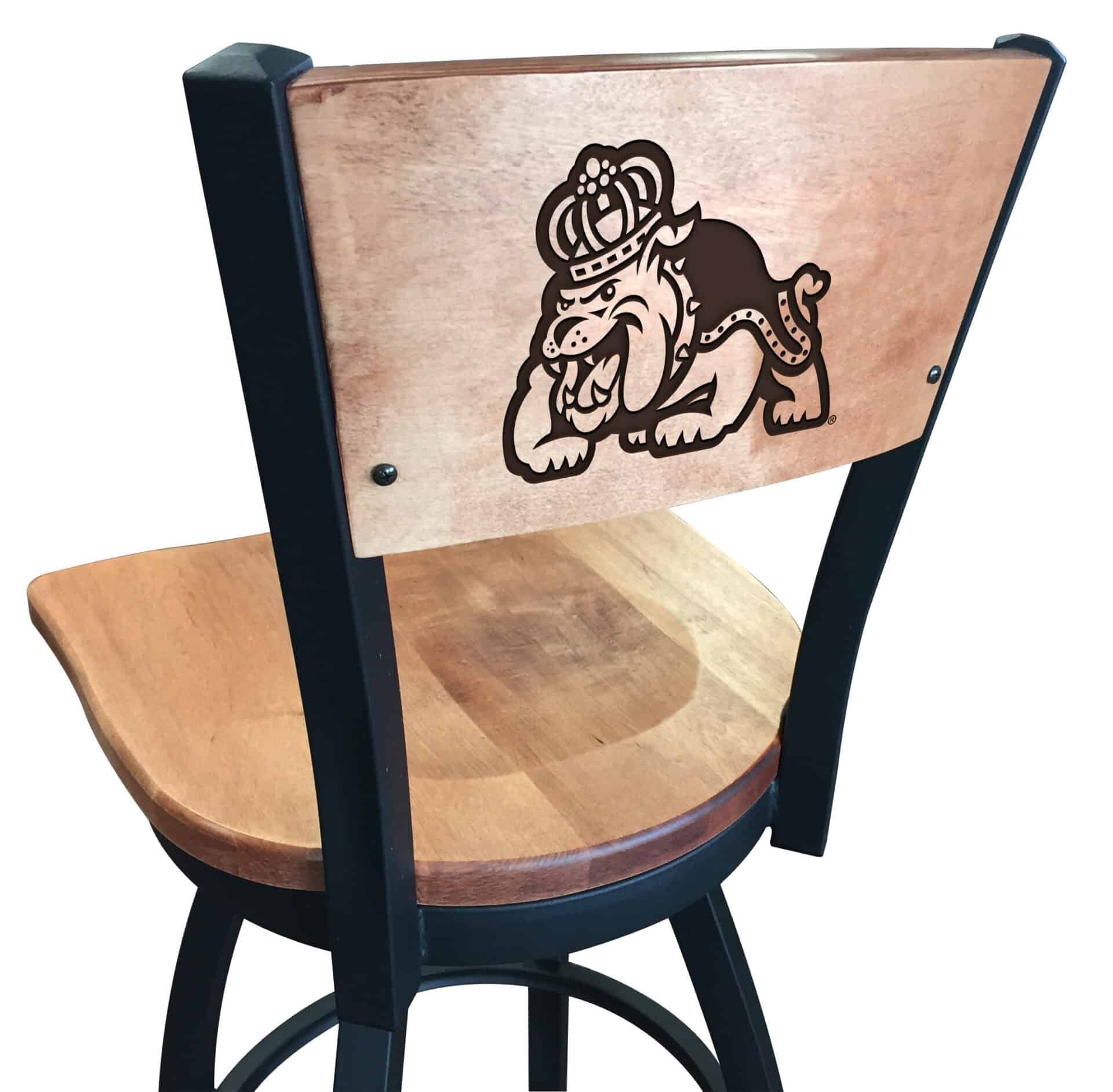 James Madison University 36-Inch Swivel Extra Tall Bar Stool w/ Black Wrinkle Finish, Solid Wood Back, Solid Maple Wood Seat 1 James Madison University 36-Inch Swivel Extra Tall Bar Stool w/ Black Wrinkle Finish, Solid Wood Back, Solid Maple Wood Seat
