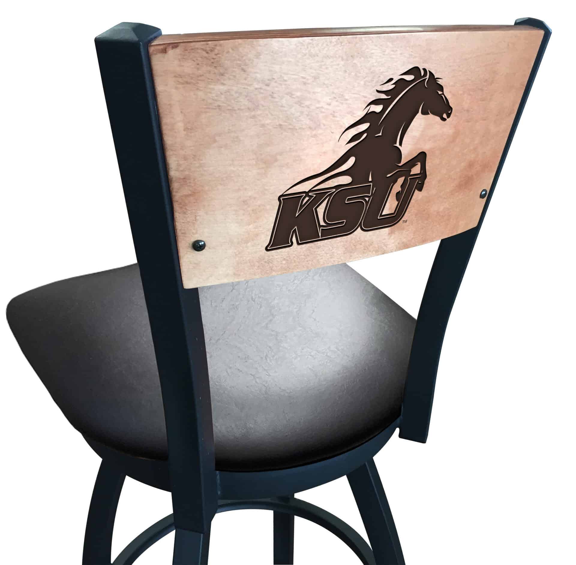 Kentucky State University 36-Inch Swivel Extra Tall Bar Stool w/ Black Wrinkle Finish, Solid Wood Back, 2.5-Inch Cushion Seat 1 Kentucky State University 36-Inch Swivel Extra Tall Bar Stool w/ Black Wrinkle Finish, Solid Wood Back, 2.5-Inch Cushion Seat