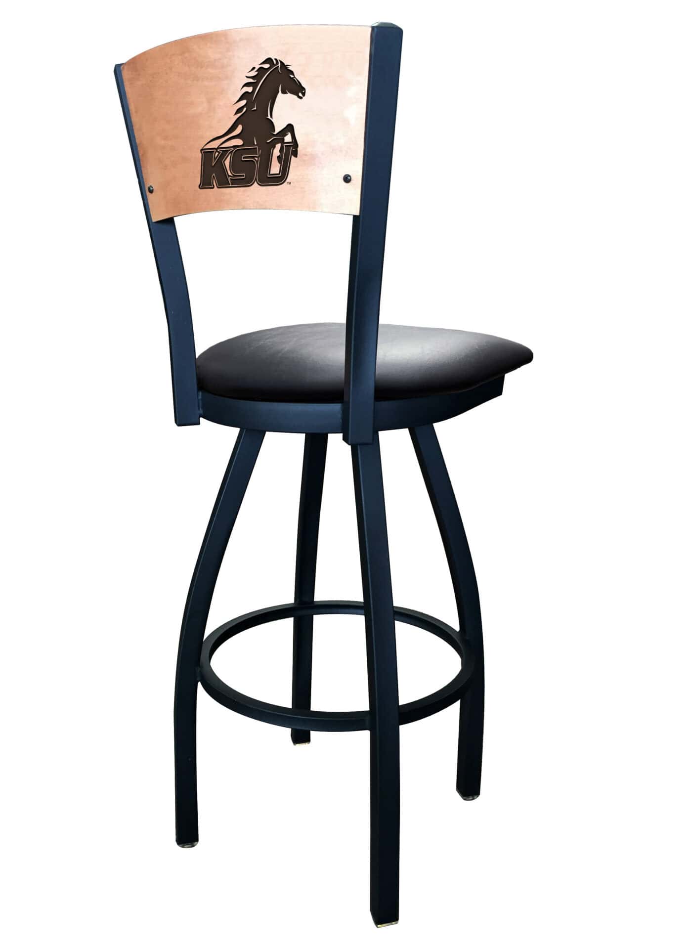 Kentucky State University 36-Inch Swivel Extra Tall Bar Stool w/ Black Wrinkle Finish, Solid Wood Back, 2.5-Inch Cushion Seat 2 Kentucky State University 36-Inch Swivel Extra Tall Bar Stool w/ Black Wrinkle Finish, Solid Wood Back, 2.5-Inch Cushion Seat - Image 2