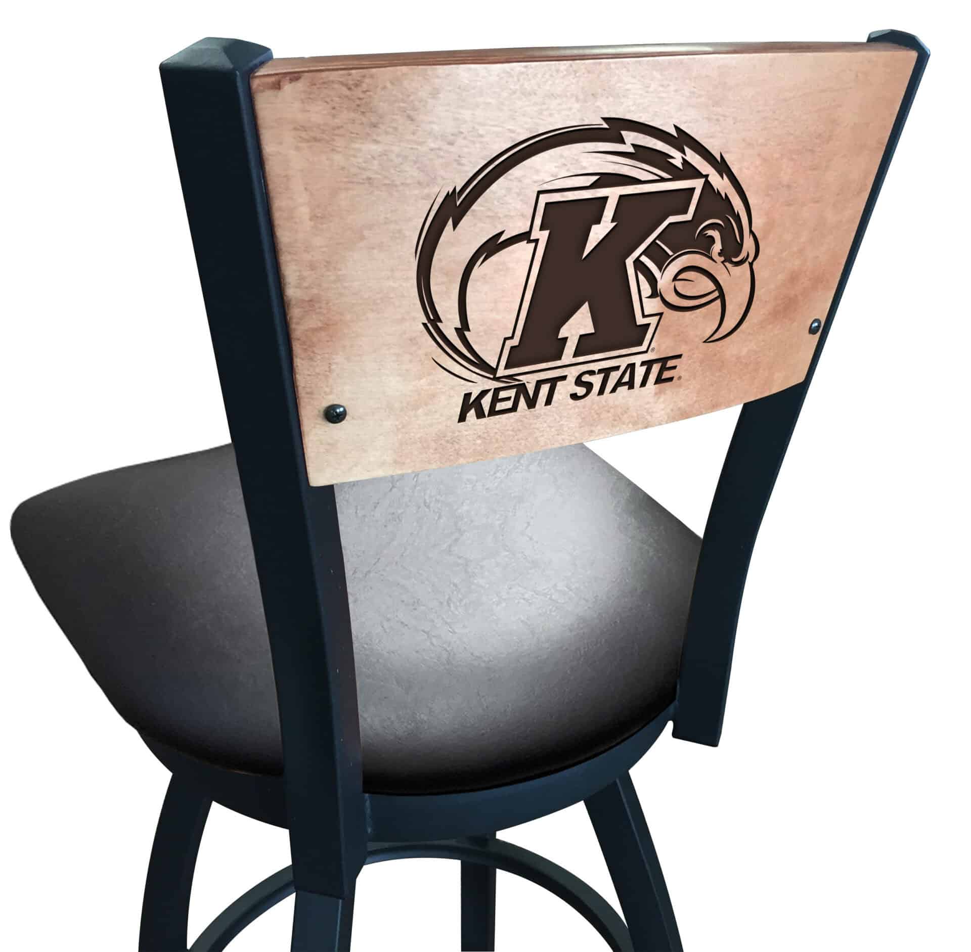 Kent State University 36-Inch Swivel Extra Tall Bar Stool w/ Black Wrinkle Finish, Solid Wood Back, 2.5-Inch Cushion Seat 1 Kent State University 36-Inch Swivel Extra Tall Bar Stool w/ Black Wrinkle Finish, Solid Wood Back, 2.5-Inch Cushion Seat