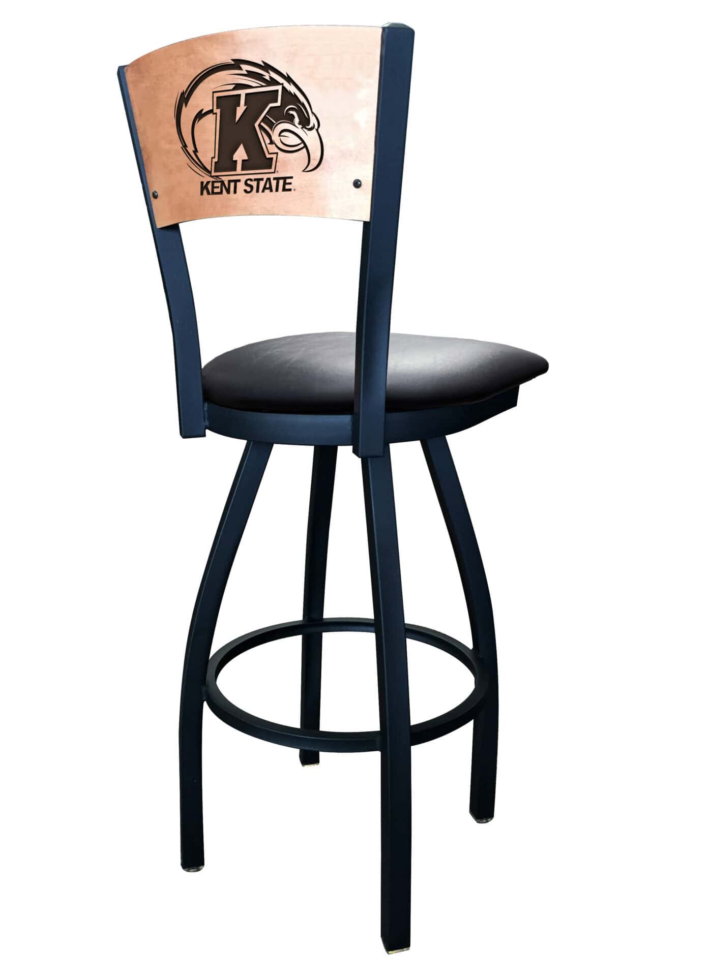 Kent State University 36-Inch Swivel Extra Tall Bar Stool w/ Black Wrinkle Finish, Solid Wood Back, 2.5-Inch Cushion Seat 2 Kent State University 36-Inch Swivel Extra Tall Bar Stool w/ Black Wrinkle Finish, Solid Wood Back, 2.5-Inch Cushion Seat - Image 2