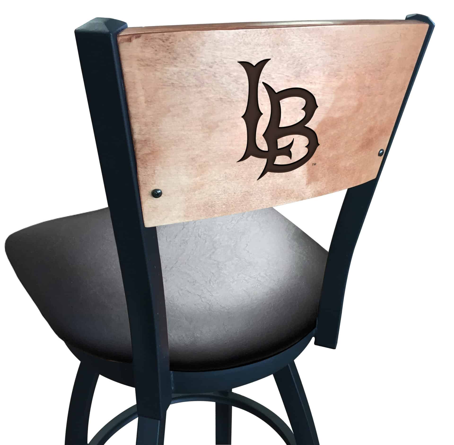 Long Beach State University 36-Inch Swivel Extra Tall Bar Stool w/ Black Wrinkle Finish, Solid Wood Back, 2.5-Inch Cushion Seat 1 Long Beach State University 36-Inch Swivel Extra Tall Bar Stool w/ Black Wrinkle Finish, Solid Wood Back, 2.5-Inch Cushion Seat