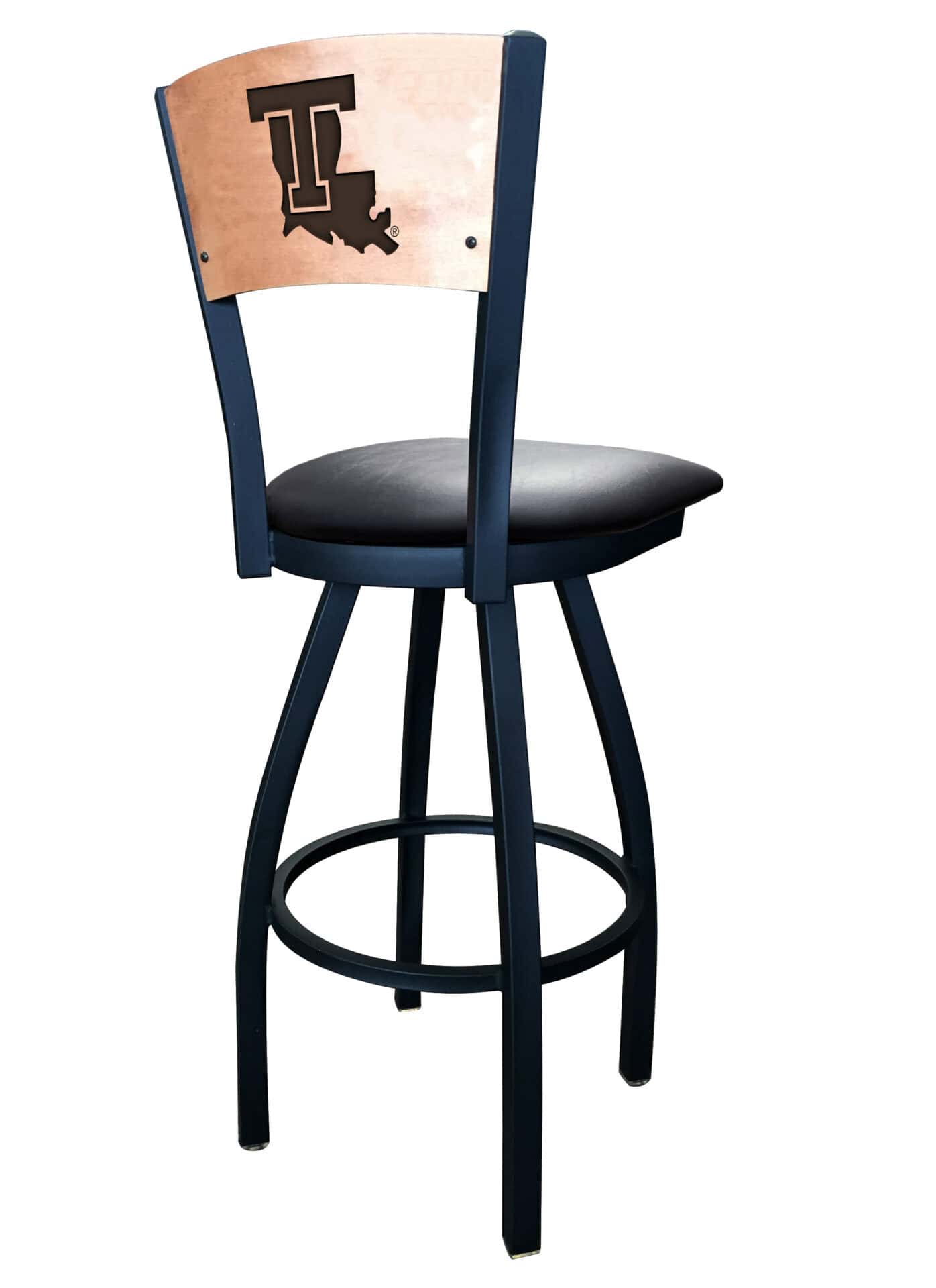 Louisiana Tech University 36-Inch Swivel Extra Tall Bar Stool w/ Black Wrinkle Finish, Solid Wood Back, 2.5-Inch Cushion Seat 2 Louisiana Tech University 36-Inch Swivel Extra Tall Bar Stool w/ Black Wrinkle Finish, Solid Wood Back, 2.5-Inch Cushion Seat - Image 2