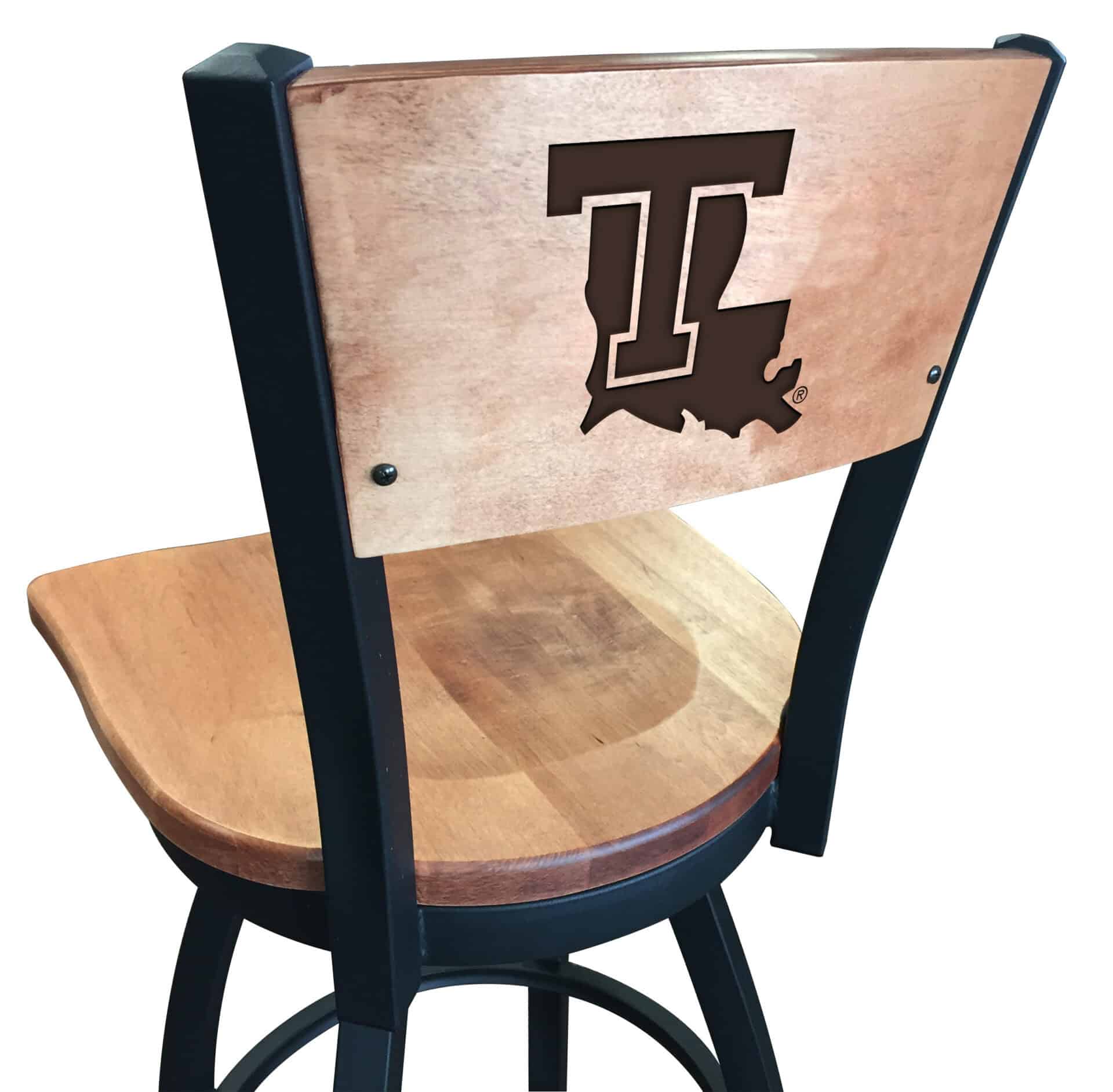 Louisiana Tech University 36-Inch Swivel Extra Tall Bar Stool w/ Black Wrinkle Finish, Solid Wood Back, Solid Maple Wood Seat 1 Louisiana Tech University 36-Inch Swivel Extra Tall Bar Stool w/ Black Wrinkle Finish, Solid Wood Back, Solid Maple Wood Seat