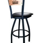 Michigan Tech University 36-Inch Swivel Extra Tall Bar Stool w/ Black Wrinkle Finish, Solid Wood Back, 2.5-Inch Cushion Seat