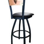 University of Maine 36-Inch Swivel Extra Tall Bar Stool w/ Black Wrinkle Finish, Solid Wood Back, 2.5-Inch Cushion Seat