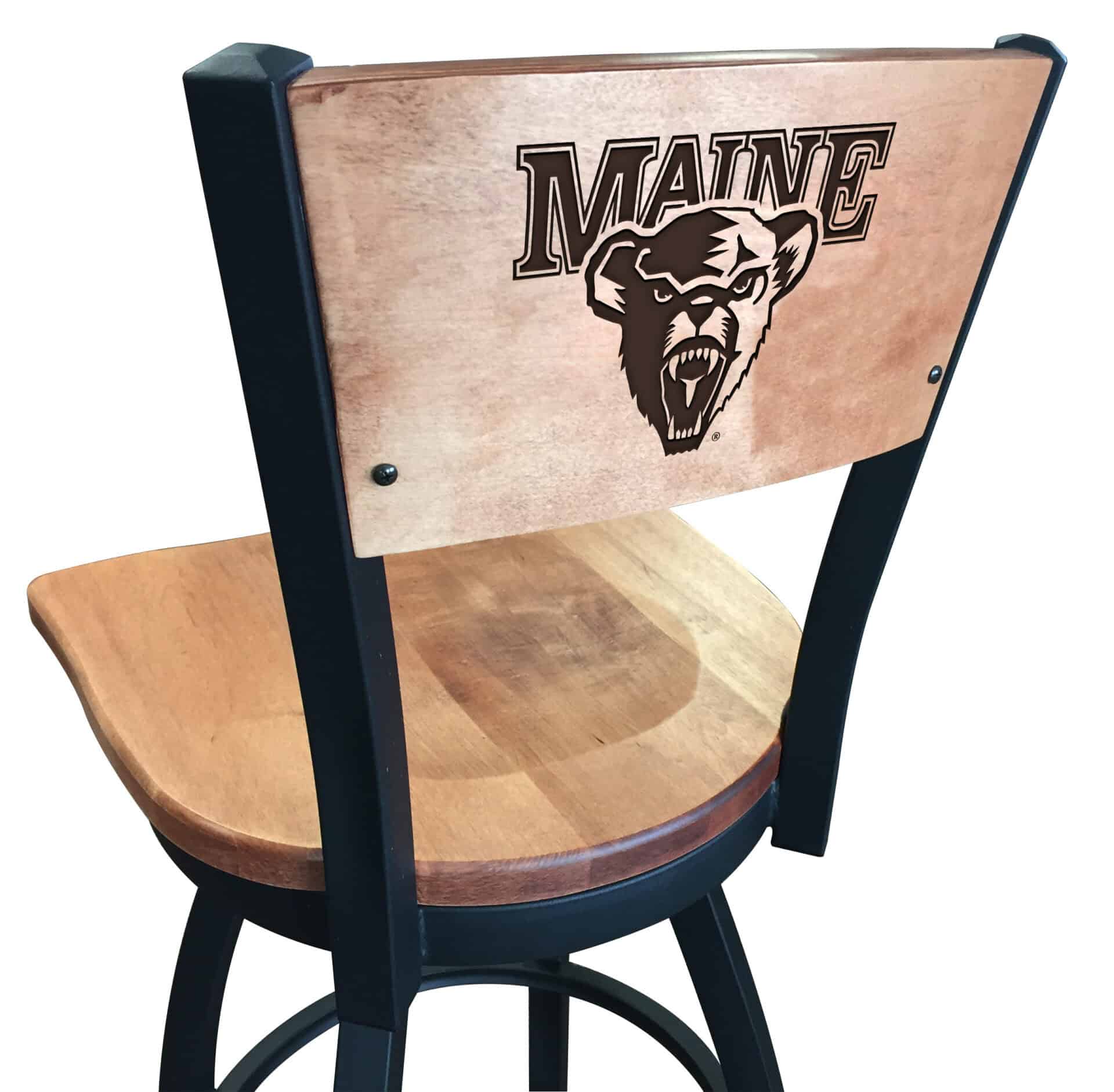 University of Maine 36-Inch Swivel Extra Tall Bar Stool w/ Black Wrinkle Finish, Solid Wood Back, Solid Maple Wood Seat 1 University of Maine 36-Inch Swivel Extra Tall Bar Stool w/ Black Wrinkle Finish, Solid Wood Back, Solid Maple Wood Seat