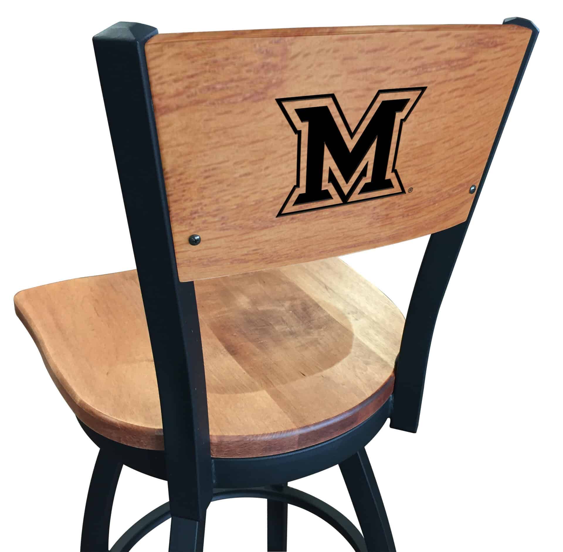 Miami University (OH) 36-Inch Swivel Extra Tall Bar Stool w/ Black Wrinkle Finish, Solid Wood Back, Solid Maple Wood Seat 1 Miami University (OH) 36-Inch Swivel Extra Tall Bar Stool w/ Black Wrinkle Finish, Solid Wood Back, Solid Maple Wood Seat