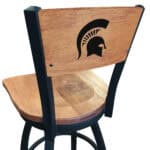 Michigan State University 36-Inch Swivel Extra Tall Bar Stool w/ Black Wrinkle Finish, Solid Wood Back, Solid Maple Wood Seat