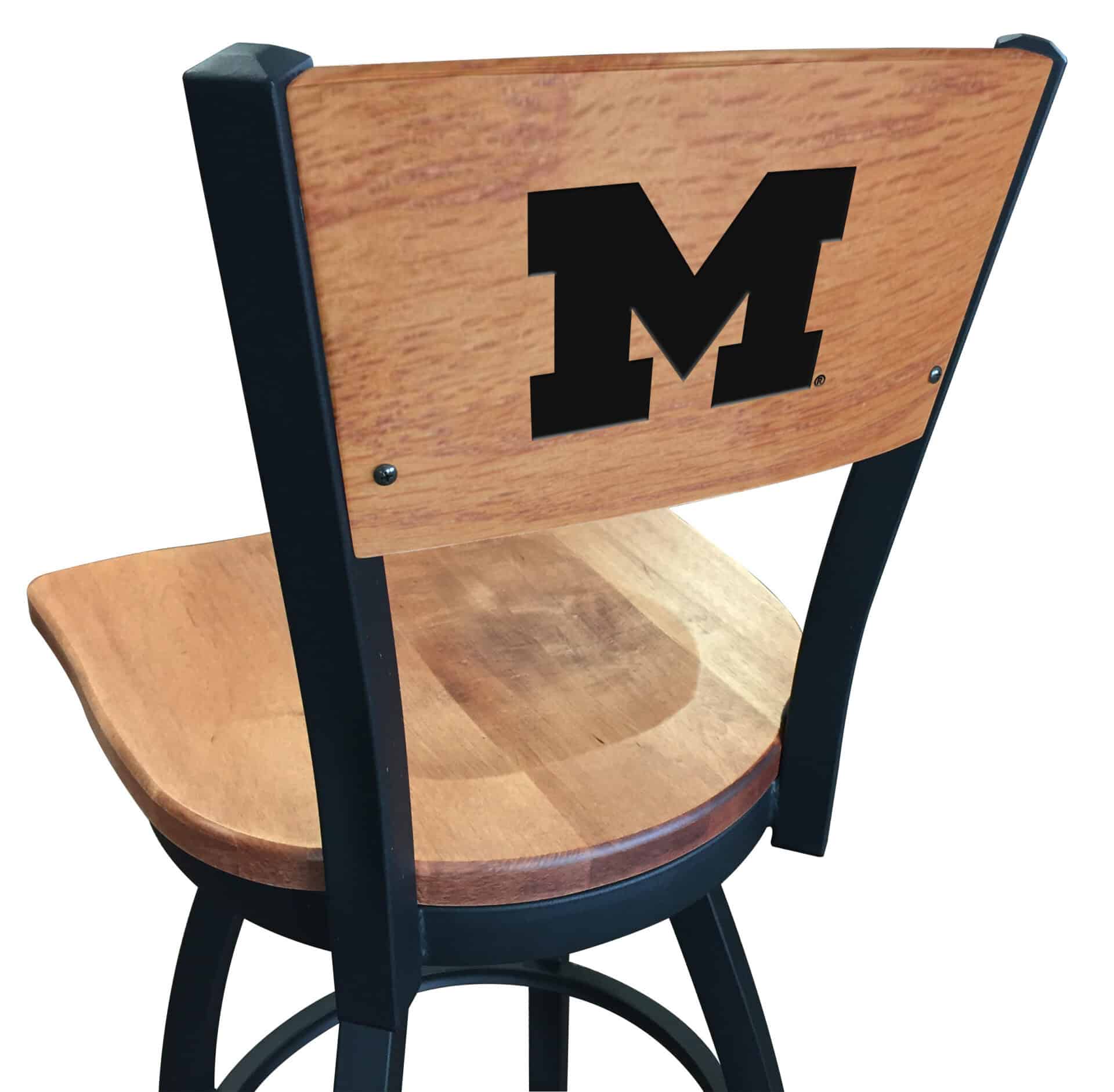 University of Michigan 36-Inch Swivel Extra Tall Bar Stool w/ Black Wrinkle Finish, Solid Wood Back, Solid Maple Wood Seat 1 University of Michigan 36-Inch Swivel Extra Tall Bar Stool w/ Black Wrinkle Finish, Solid Wood Back, Solid Maple Wood Seat