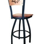 Montana State University 36-Inch Swivel Extra Tall Bar Stool w/ Black Wrinkle Finish, Solid Wood Back, Solid Maple Wood Seat