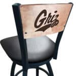 University of Montana 36-Inch Swivel Extra Tall Bar Stool w/ Black Wrinkle Finish, Solid Wood Back, 2.5-Inch Cushion Seat 4 University of Montana 36-Inch Swivel Extra Tall Bar Stool w/ Black Wrinkle Finish, Solid Wood Back, 2.5-Inch Cushion Seat