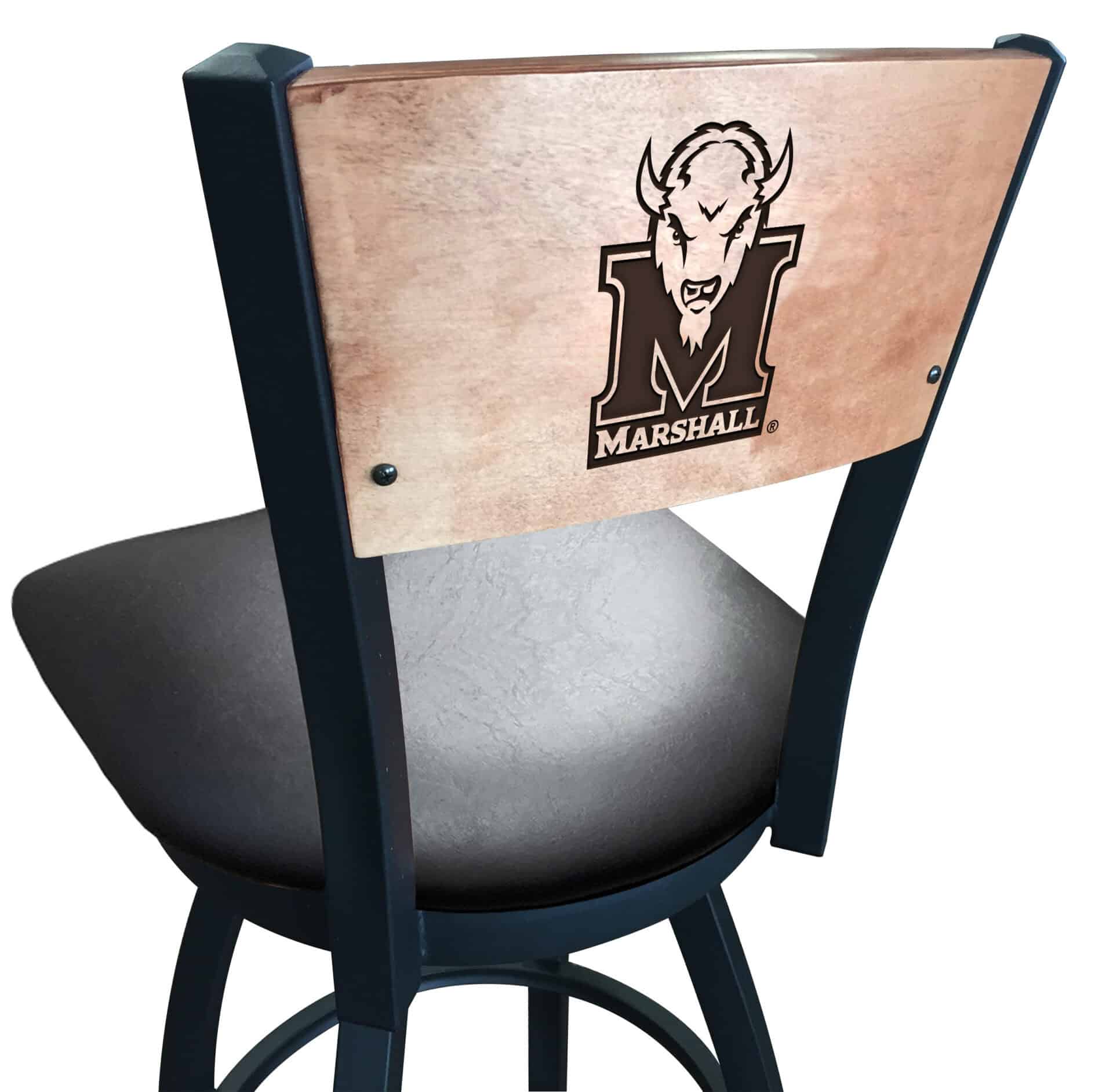 Marshall University 36-Inch Swivel Extra Tall Bar Stool w/ Black Wrinkle Finish, Solid Wood Back, 2.5-Inch Cushion Seat 1 Marshall University 36-Inch Swivel Extra Tall Bar Stool w/ Black Wrinkle Finish, Solid Wood Back, 2.5-Inch Cushion Seat
