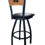 Mississippi State University 36-Inch Swivel Extra Tall Bar Stool w/ Black Wrinkle Finish, Solid Wood Back, 2.5-Inch Cushion Seat