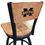 Mississippi State University 36-Inch Swivel Extra Tall Bar Stool w/ Black Wrinkle Finish, Solid Wood Back, Solid Maple Wood Seat