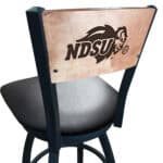 North Dakota State University 36-Inch Swivel Extra Tall Bar Stool w/ Black Wrinkle Finish, Solid Wood Back, 2.5-Inch Cushion Seat