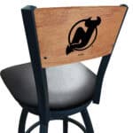 New Jersey Devils 36-Inch Swivel Extra Tall Bar Stool w/ Black Wrinkle Finish, Solid Wood Back, 2.5-Inch Cushion Seat 4 New Jersey Devils 36-Inch Swivel Extra Tall Bar Stool w/ Black Wrinkle Finish, Solid Wood Back, 2.5-Inch Cushion Seat