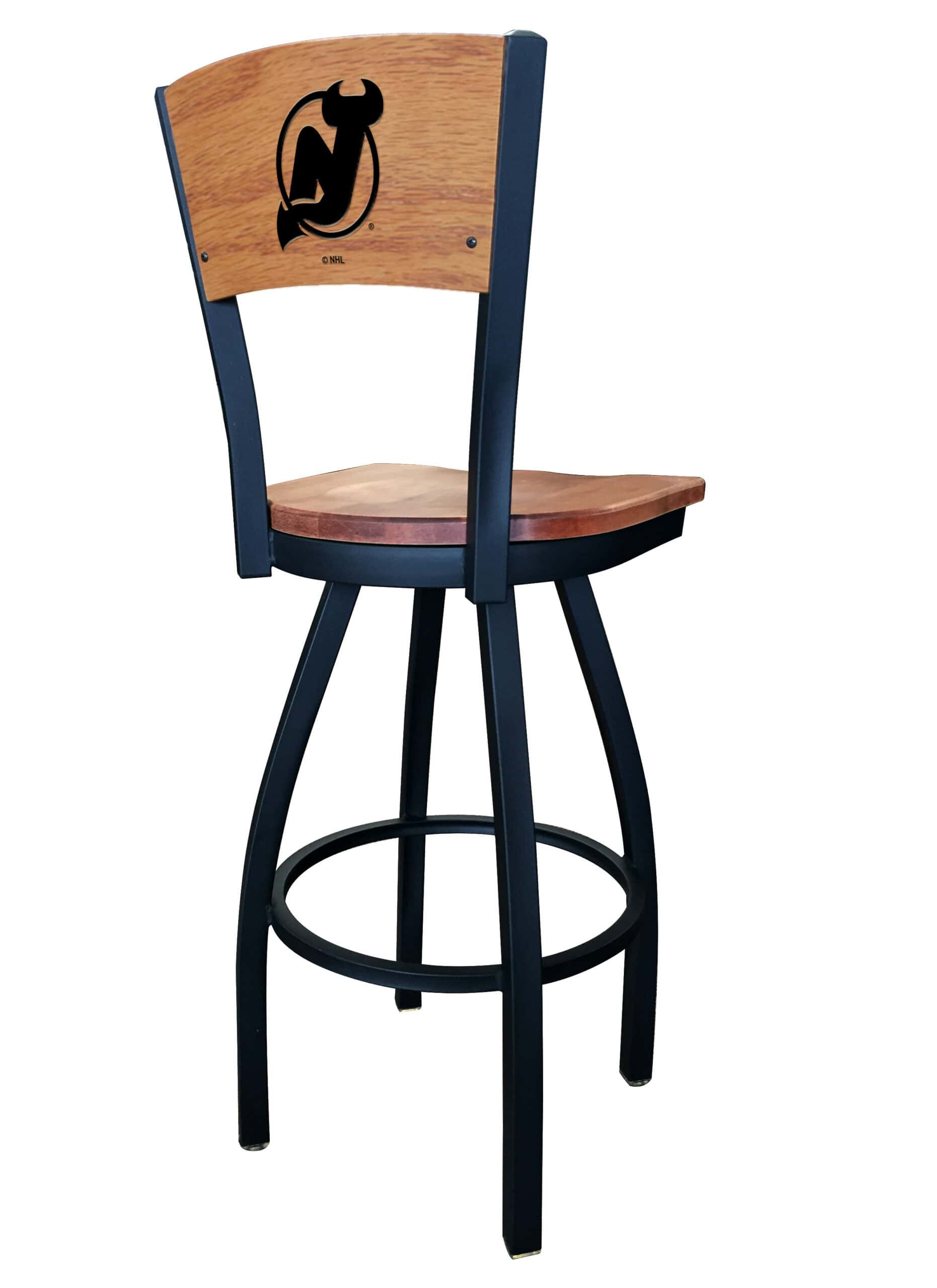 New Jersey Devils 30-Inch Swivel Bar Stool w/ Black Wrinkle Finish, Solid Wood Back, Solid Maple Wood Seat 4 New Jersey Devils 30-Inch Swivel Bar Stool w/ Black Wrinkle Finish, Solid Wood Back, Solid Maple Wood Seat