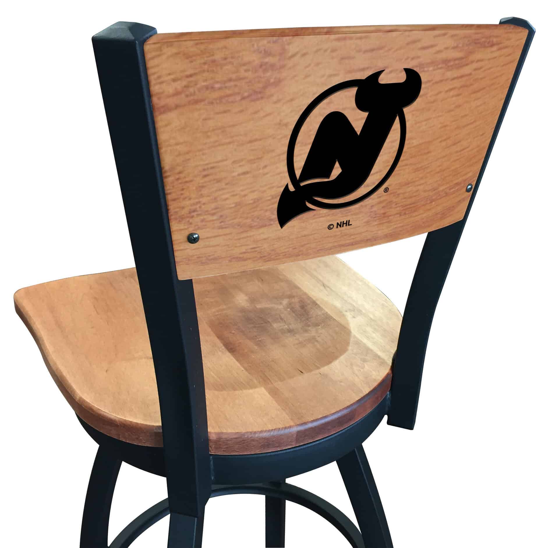 New Jersey Devils 30-Inch Swivel Bar Stool w/ Black Wrinkle Finish, Solid Wood Back, Solid Maple Wood Seat 3 New Jersey Devils 30-Inch Swivel Bar Stool w/ Black Wrinkle Finish, Solid Wood Back, Solid Maple Wood Seat